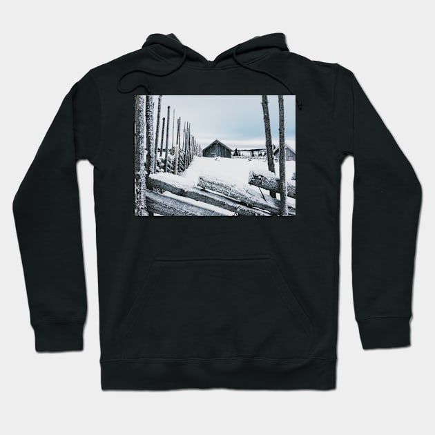 Wooden Fence and Cabin in White Norwegian Winter Landscape Hoodie by visualspectrum